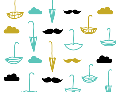 Rainy Smiles clouds illustration mustache pattern surrealist umbrella