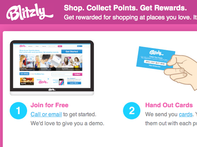 Blitzly Landing blitzly blue cards collecting points landing mac pink rewards shopping