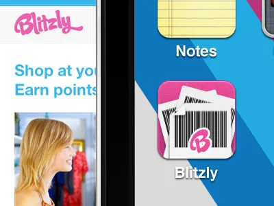 Blitzly Business iPhone App Icon b bar codes blitzly blue business collecting points icon iphone noise paper pink rewards shopping texture