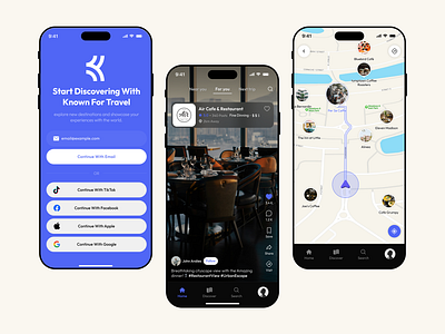 Known For Travel - Travel & Community App Design. 3d map app app design design components feed screen figma ios app map map view redesign resturants social media social media app tiktok tourism travel ui ux