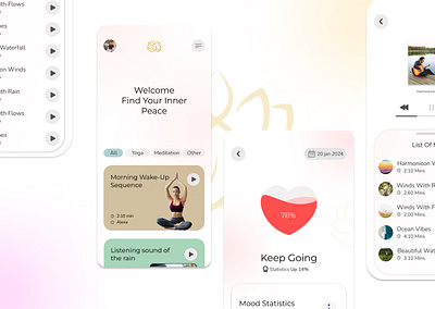 Mindful Meditation - Mobile App figma flutter flutterdevelopment meditationapp mobile app development mobile app ui selfcare ui uiuxdesign yoga app