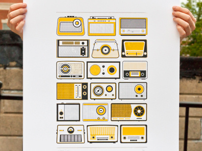 Retro Radio 18x24 grey illustration poster print radio retro screen screenprint shapes silkscreen simple vintage yellow