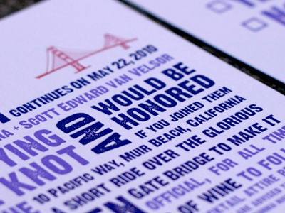 letterpress, wedding invite bridge purple san francisco