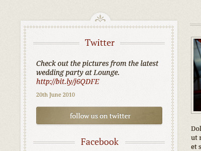 Bar and restaurant site frame gold ornate social media twitter