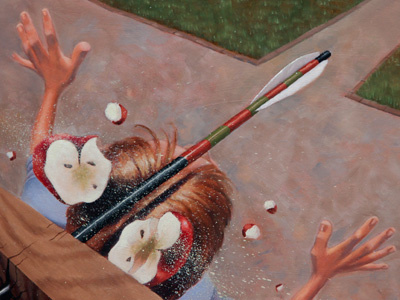 William Tell apples caricature oil painting thesis