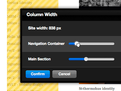 Column Width black blue buttons design drag grey slider ui ux web app web design yellow