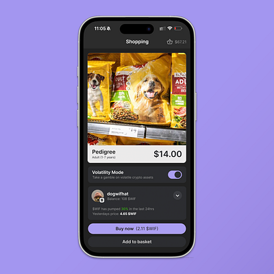 Memecoin Volatility Shopping (Concept) app crypto mobile ui web3