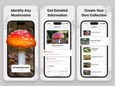 App Store Screenshots for Mushroom Identifier App ai app app store aso graphic design identifier interface ios mobile mushroom photo scan scanner screenshots ui ux