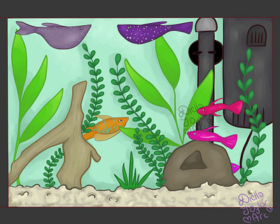 Fishtank animals digital art illustration