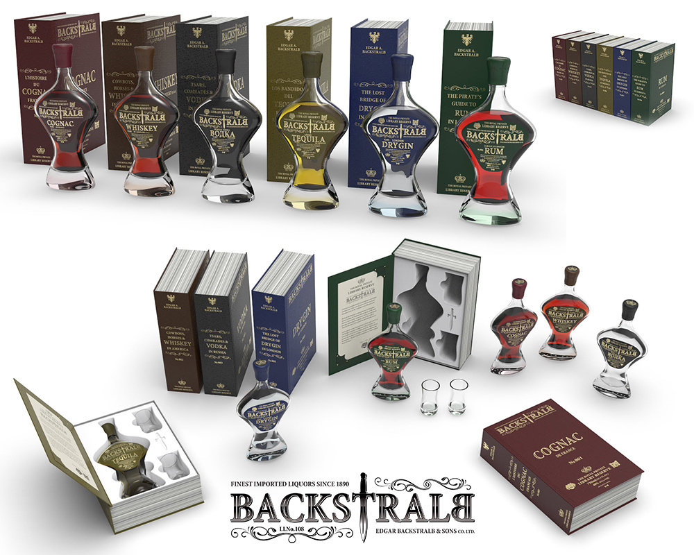 BACKSTRALB LIQUOR SET 3d 3d modeling alcohol alcohol bottles alcohol design alcohol packaging bottle design branding graphic design labeling liquor package design product design