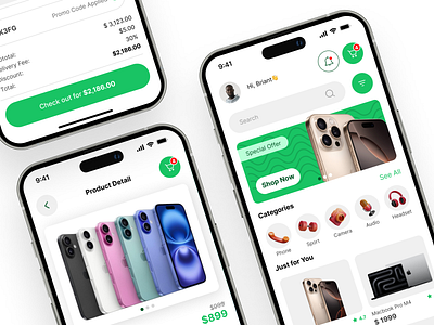 E-Commerce App Design app ecommerce figma green ios iphone mobile online photoshop product design store ui uiux ux