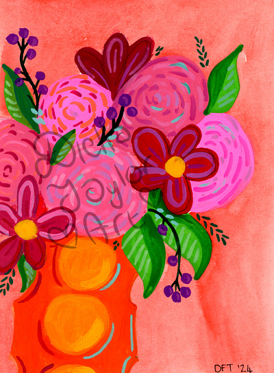 Bright Flowers mixed media painting