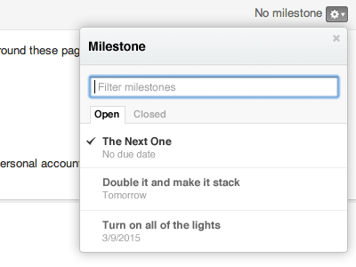 Milestone selector github issues