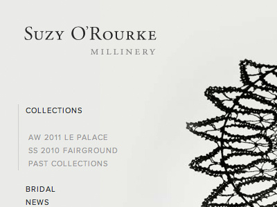 Suzy O'Rourke Navigation & Logo logo millinery navigation proxima nova