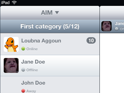 IM app for iPad aim app im ipad ui
