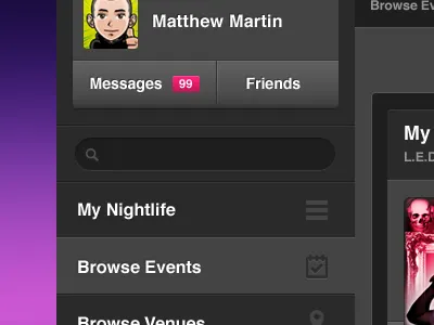 Sidebar dark navigation profile search sidebar