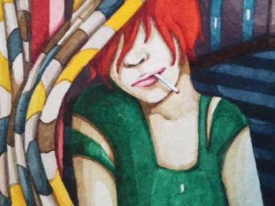 No.25 I art cigarette curtains eros figurative illustration illustrative pattern retro smoking watercolor window woman