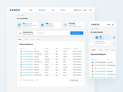 Car VX Profile: Requested Reports clean design minimalistic mobile product design profile responsive table ui ux web web design