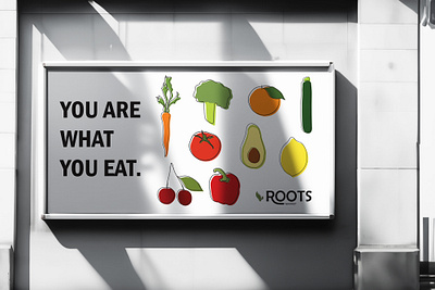 Roots Market Advertisement Billboard advertisement brand identity branding design graphic design illustration logo marketing mockup typography visual design