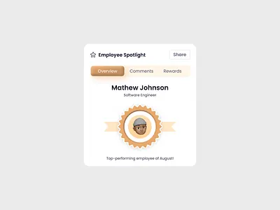 Top Performer {{Profile Card}} 3d app card daily ui devdock employee leaderboard list performer popover popup reward soft ui spotlight ui ux widget