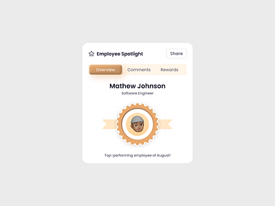 Top Performer {{Profile Card}} 3d app card daily ui devdock employee leaderboard list performer popover popup reward soft ui spotlight ui ux widget