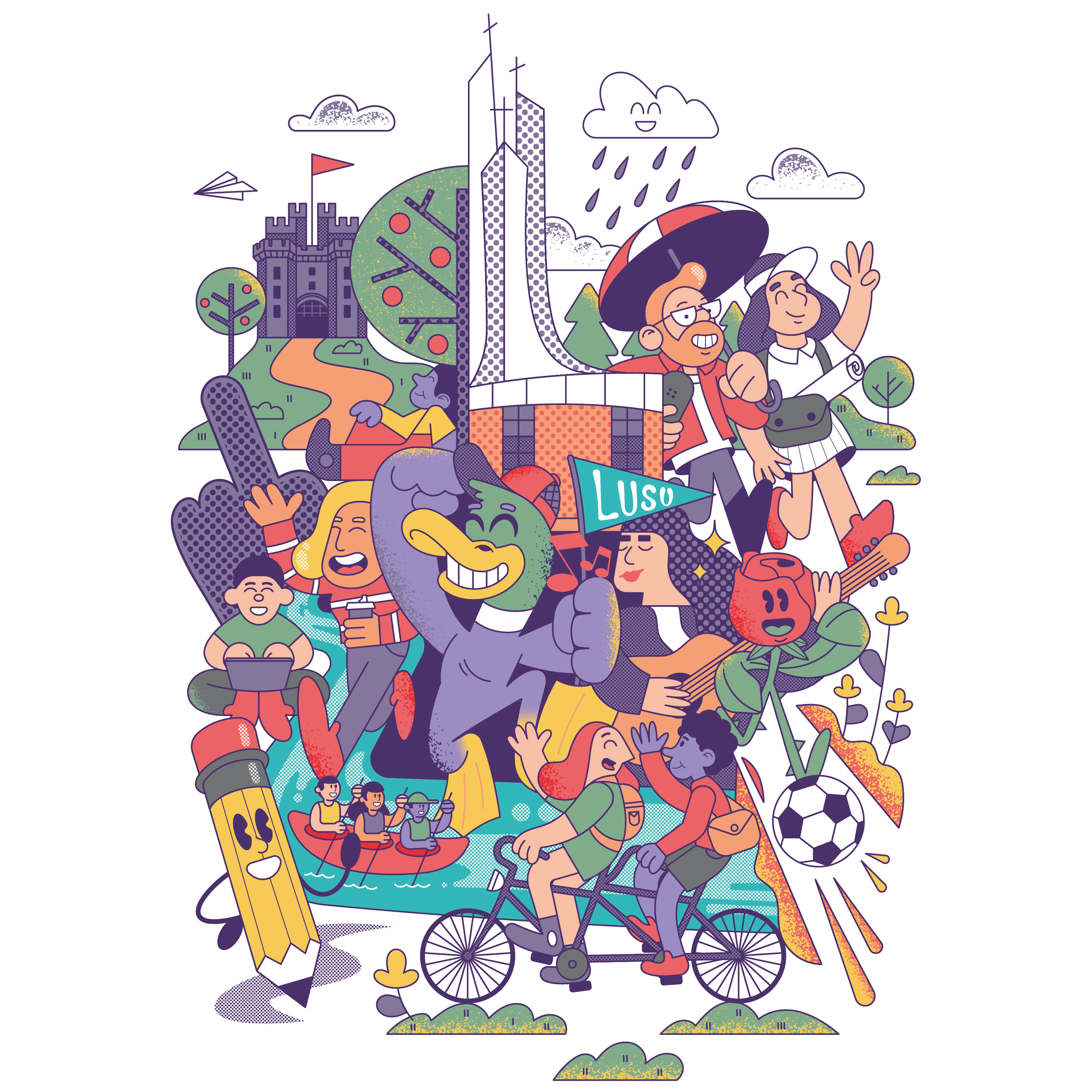 Cartoon vector illustration for LUSU abstract campus cartoon illustration character college digital illustration education flat flat design illustration illustrator people school students study university vector vector art vector graphic vector illustration