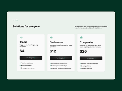 Pricing Section Data Security Software Web Design clean design data security green landing page landingpage password plans pricing pricing page pricing plan saas section software solutions subscription subscription plans ui design web design webdesign website