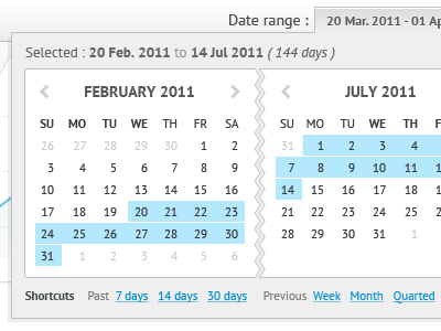 Date range picker blue date picker gray interface range selector white