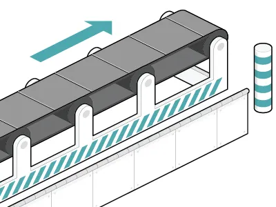 Conveyor Belt arrow diagram illustration isometric technical