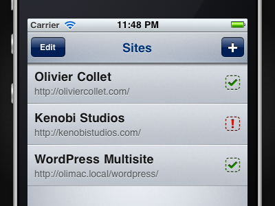 Multiple Sites accounts app iphone list pictos status