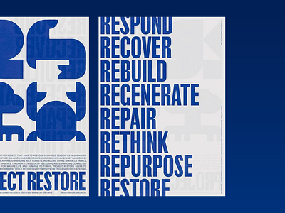 Project Restore Campaign Graphics abstract graphics blue color scheme bold typography brand brand identity branding design graphic design graphic elements layout lettering logo marine illustrations modern design modern text text art text graphics typeface typography visual identity