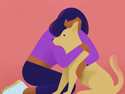 hug, dog dog editorial illustration flat hug illustration minimal woman