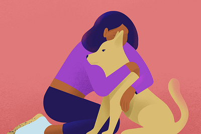 hug, dog dog editorial illustration flat hug illustration minimal woman