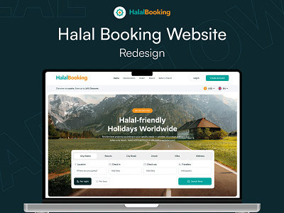 Halal Booking Website - Redesign Concept 3d accessibility design animation booking platform clean aesthetics cultural design custom illustrations dark mode ui destination guide graphic design halal travel minimalist web design modern ui motion graphics responsive design travel inspiration travel website design ui ux redesign web app design