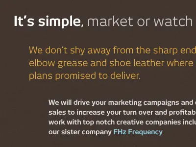 Marketing 2 brown font grain text website design yellow