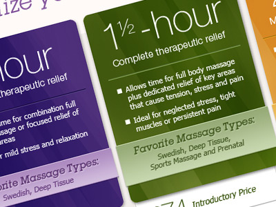 Types of Massage Menu Board design ui website