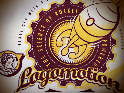 Logomotion logo retro rocket typography