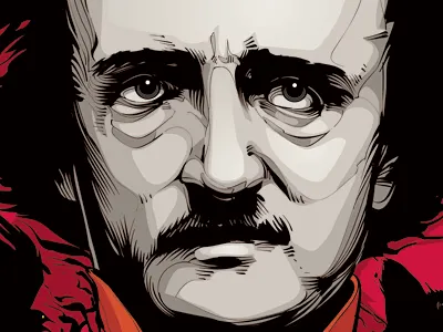Edgar Allan Poe black cat dark misterious portrait raven red vector writer