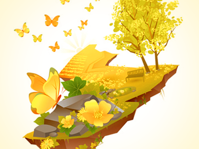 Lenor Go Concetrate animated butterfly flash illustration lenor orange spring summer swing tree yellow