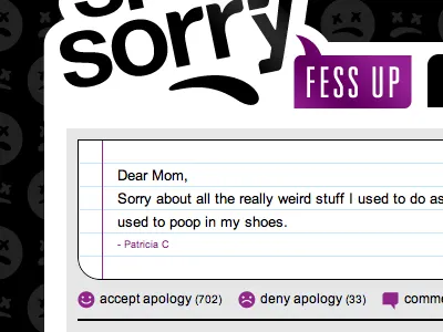 Srsly Sorry- home page snippet blog interface social buttons srsly sorry