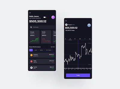 Stock Trading App - Liones dark darkmode finance graph stocks ui ux