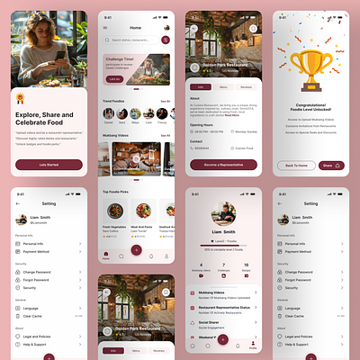 Food App app brown cart conragulations food food app menu bar minimal mobileapp prize profile restaurant setting ui ui app uiux welcomepage