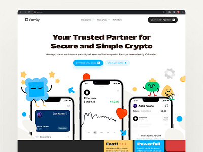 Cryptocurrency Wallet App Landing Page Design 🪙 cartoon crypto desktop figma financial fintech flat illustration fun design landing page user interface wallet web design website white minimalist