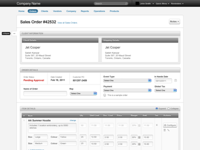 Order Management form