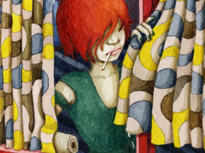 No.25 II art cigarette curtains eros girl illustration mannequin retro smoking watercolor window