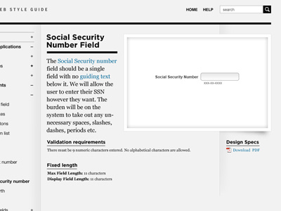 Style Guide - element page form field georgia gotham minimal social security number style guide