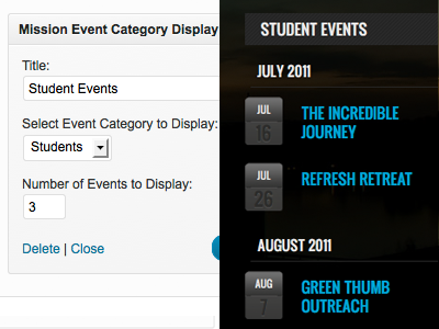 Event Category Widget calendar events genesis icon widget list mission wordpress