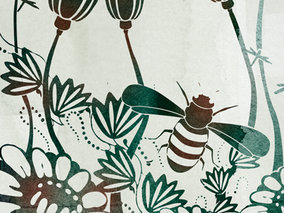 Bee Art Print bee flowers illustration nature texture wings