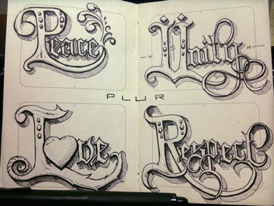 Toodles III: PLUR illustration lettering sketch toodles