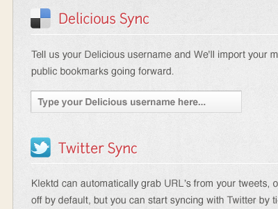 Klektd setup: Delicious and Twitter input klektd setup steps